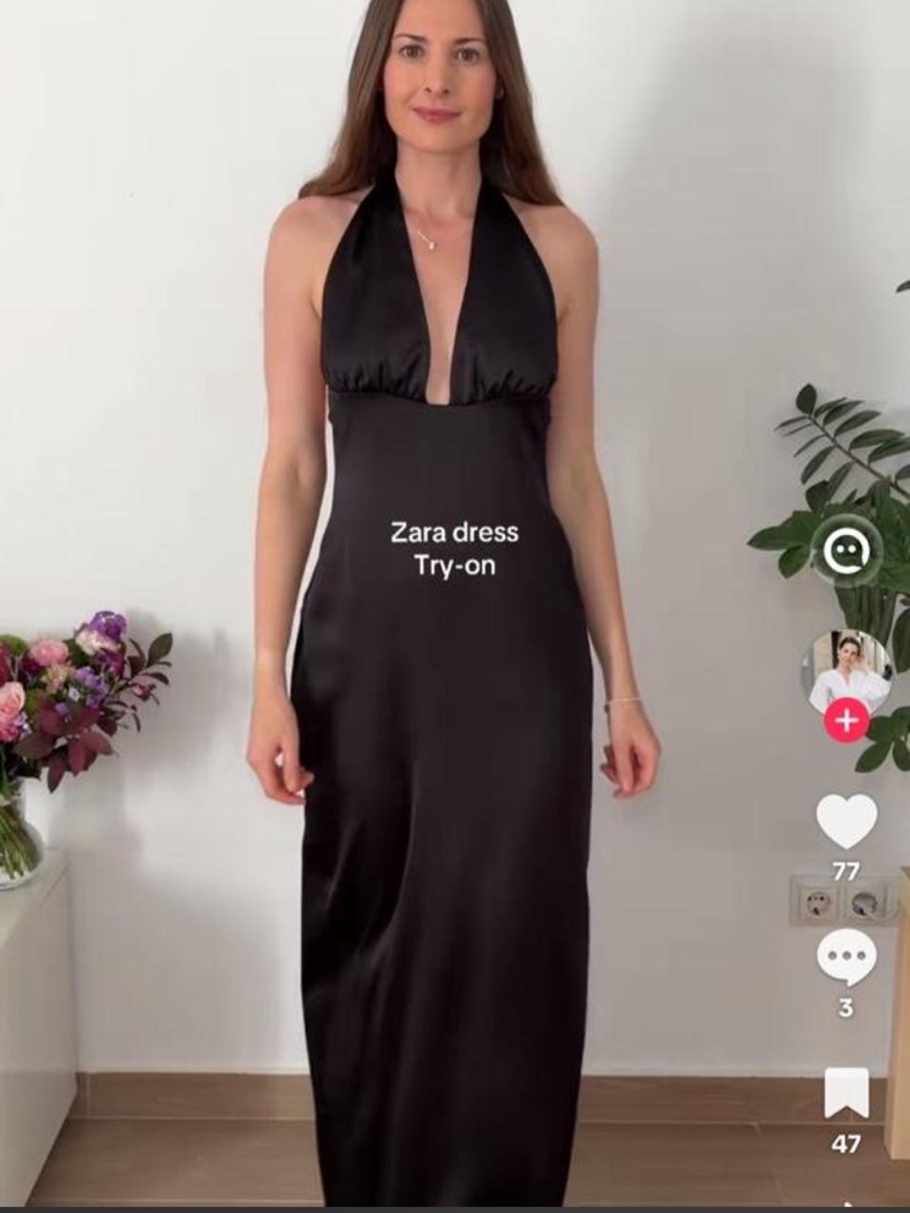 Zara Black Halter Satin Maxi Dress